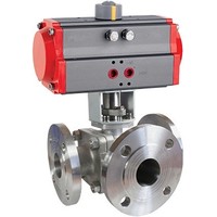 Кран шаровой трехходовой КПР-Т3Ф с пневмоприводом