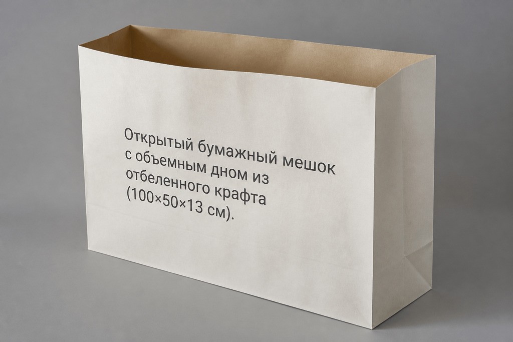 Открытый бумажный мешок с объемным дном из отбеленного крафта (100×50×13 см)