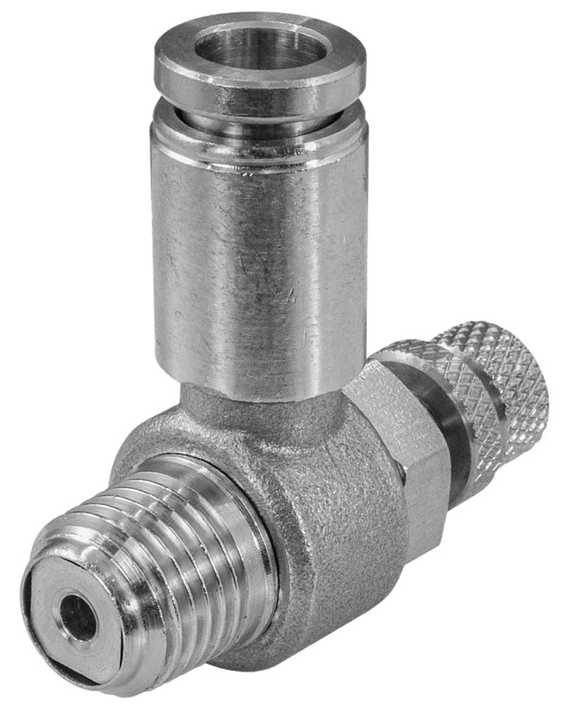 Угловой фитинг металлический с дросселем ТРНД.НЖ