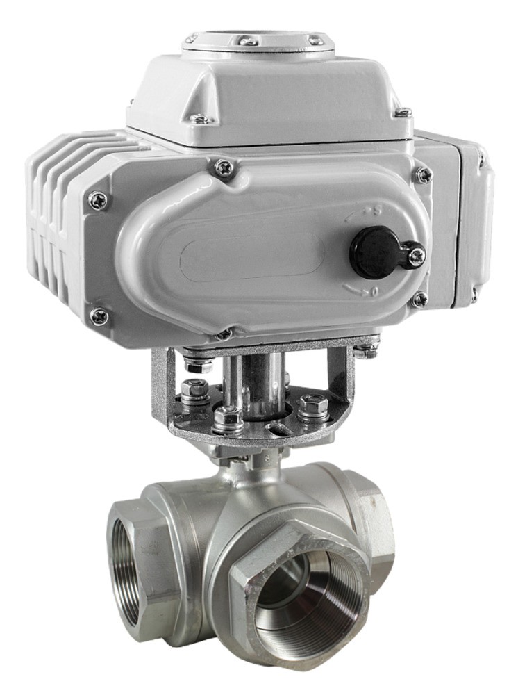 Кран шаровой трехходовой КПР-Т3-Т (T-тип) с электроприводом ЭПР7У