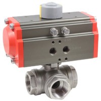 Кран шаровой трехходовой КПР-Т3-Т (T-тип) с пневмоприводом