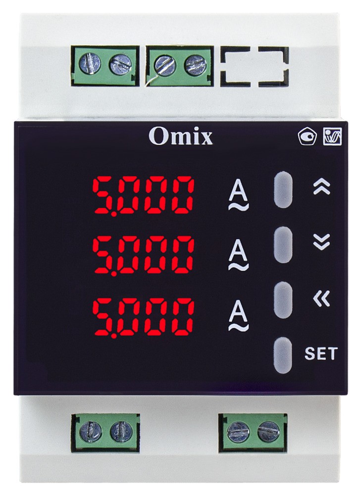 Амперметр трехфазный на DIN-рейку с интерфейсом RS-485 Omix D3-A3-3-RS485-N2