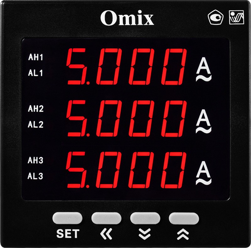 Амперметр трехфазный щитовой с общим релейным выходом Omix P99-AZ3-3-K