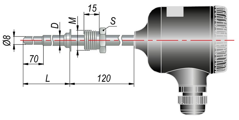 Термосопротивление с цифровым интерфейсом RS-485 с металлической головкой дТС055-МГ.RS