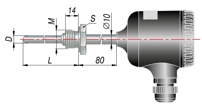Термосопротивление с цифровым интерфейсом RS-485 с металлической головкой дТС075М-МГ.RS